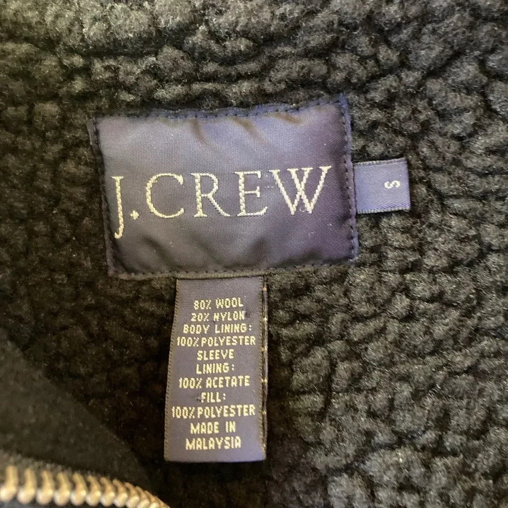 J. Crew Winter Jacket Coat Men's Small Wool Sherpa Lined Black Full Zip